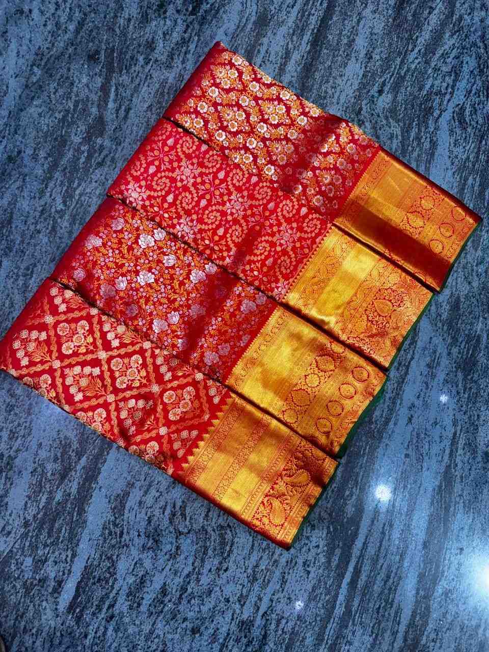 Bridal saree photos Dharmavaram pure silk red gold zari border Vijay Silks