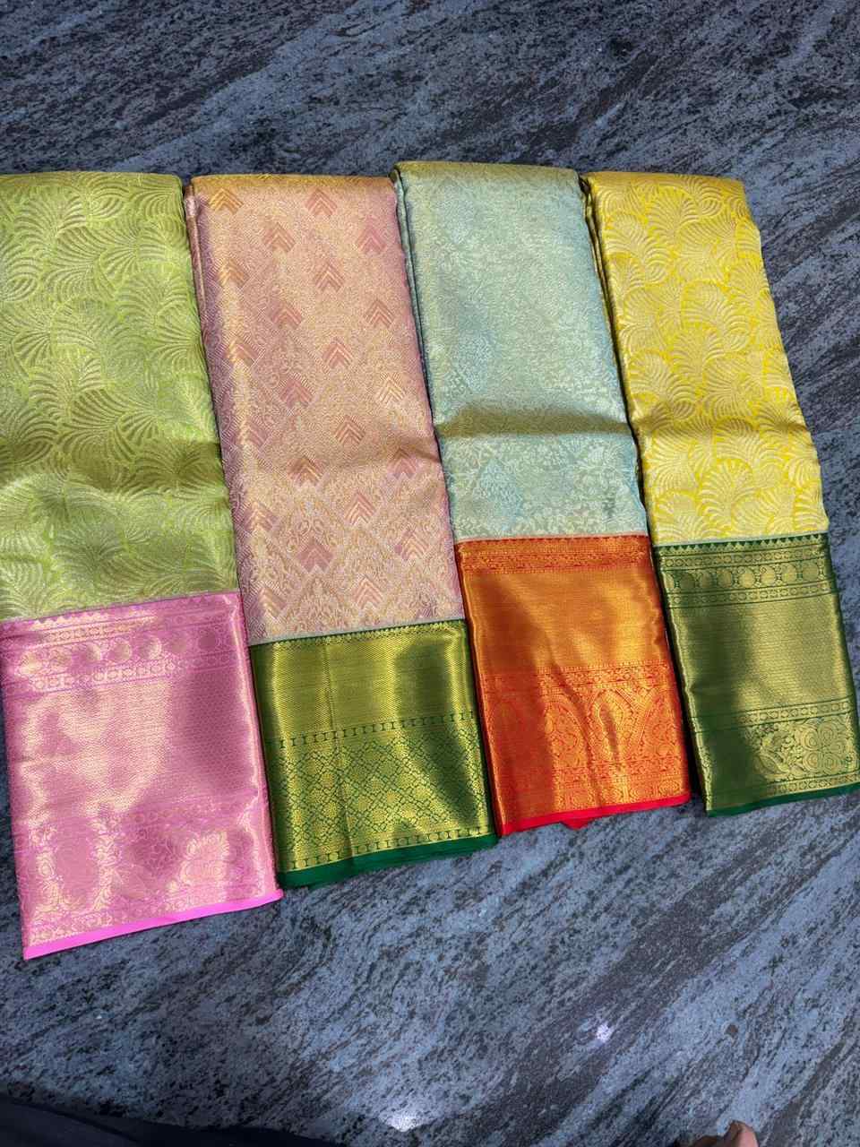 Designer bridal saree photos Dharmavaram modern pastel silk Vijay Silks