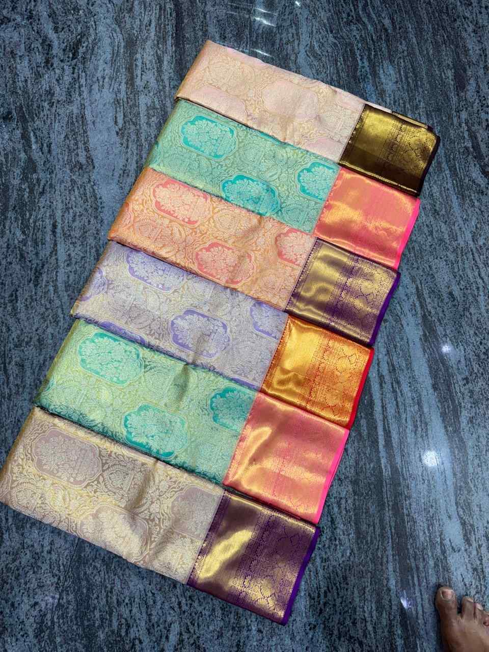 Wedding saree photos Dharmavaram engagement function silk collection Vijay Silks