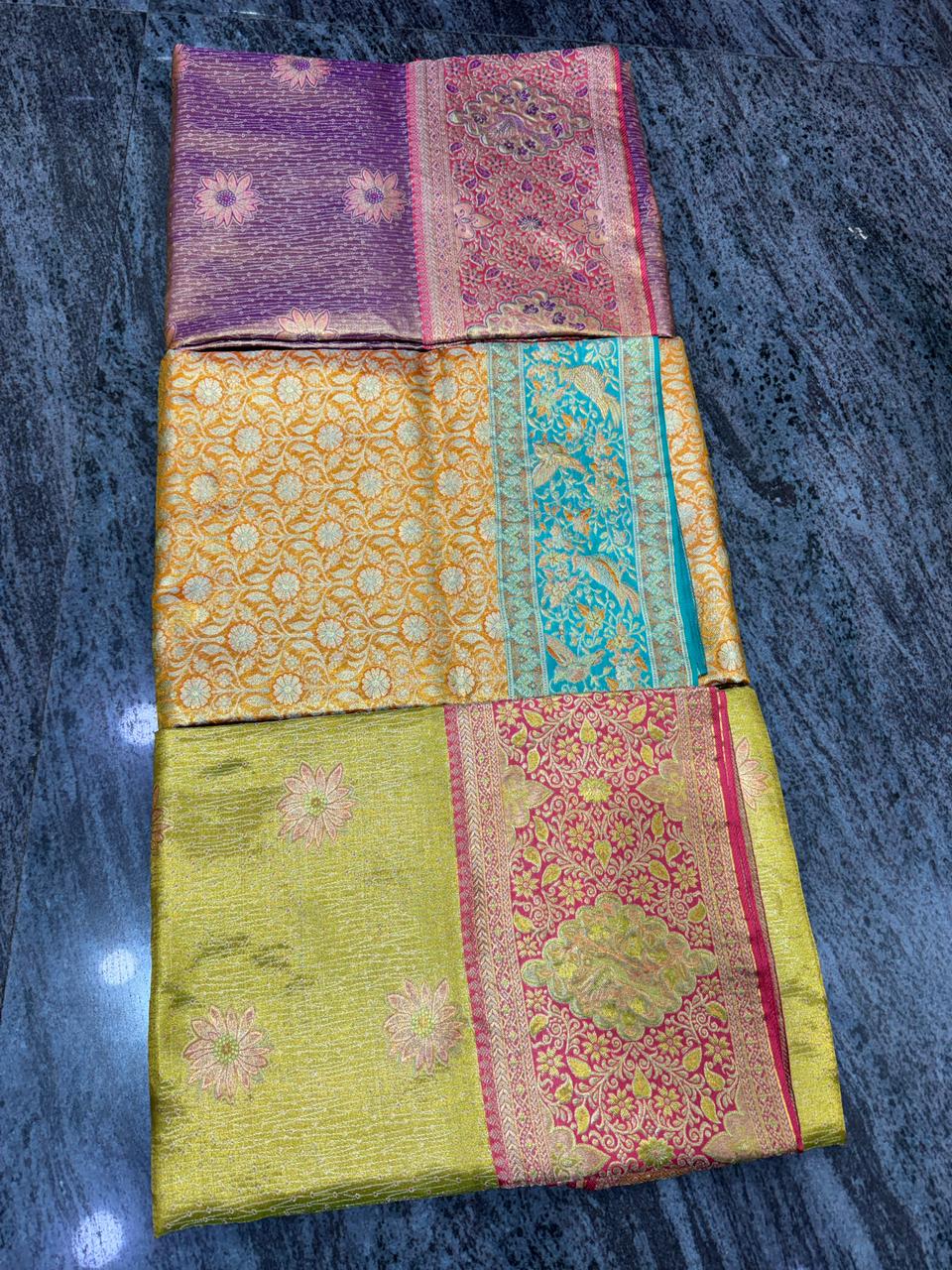 Traditional sarees Dharmavaram motifs peacock temple border mango pattern Vijay Silks