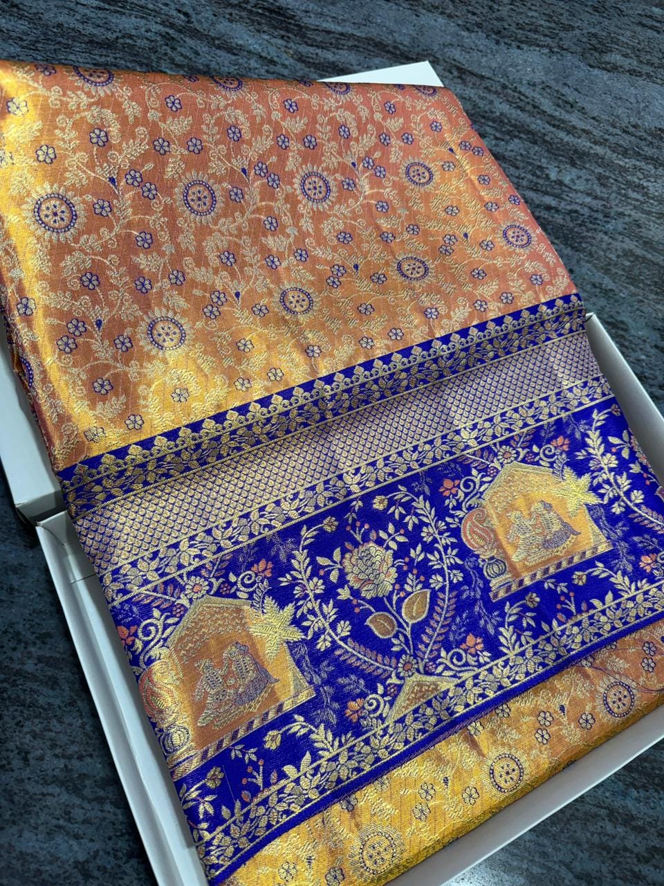 Inside saree shop Dharmavaram Vijay Silks collection display shelves interior